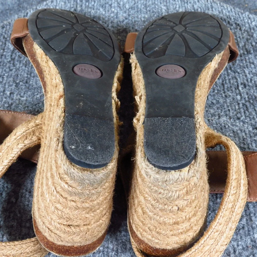 Me Too Knock Women Wedge Sandal Size 8M‎ Casual Summer Espadrille Brown Leather